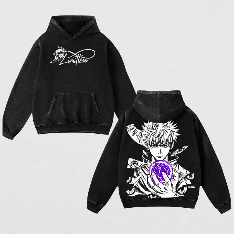 Jujutsu Kaisen Anime Clothing Gojo Satoru Graphic Hooded Men Women Casual Cotton Hoodies Washed Sweatshirt Harajuku Streetwear