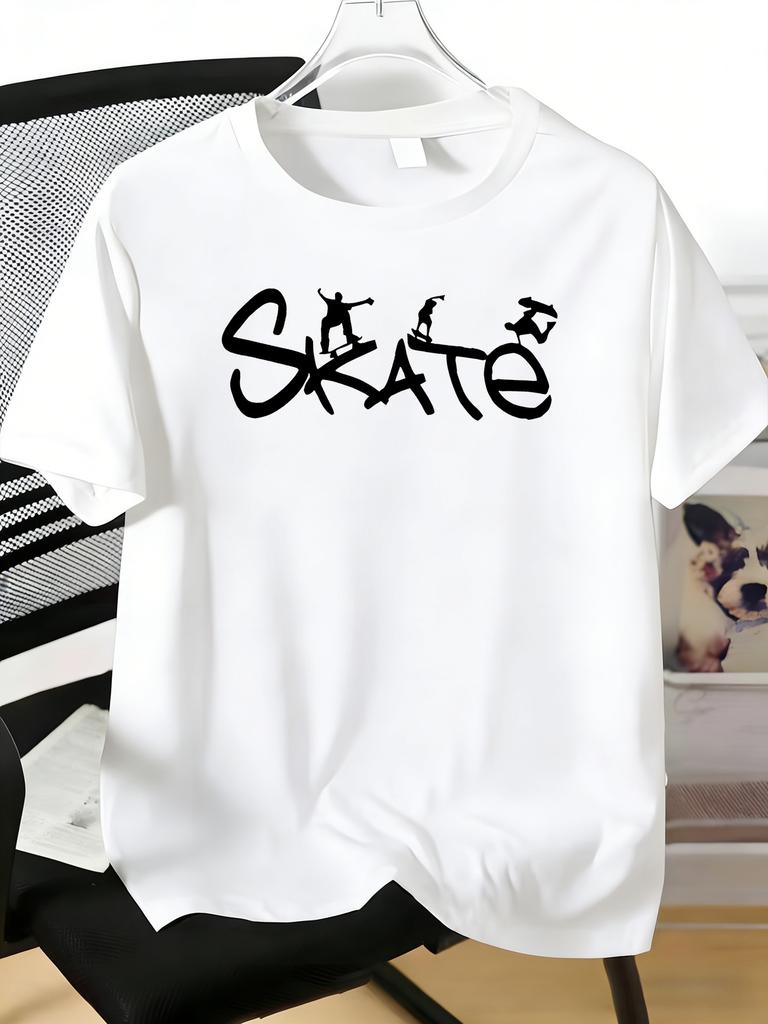 Unisexs Tee Skate Letter Skateboard Sports Figure Print Cotton Short Sleeve Male Casual Streetwear Outdoor Daily Basic Fashion Top