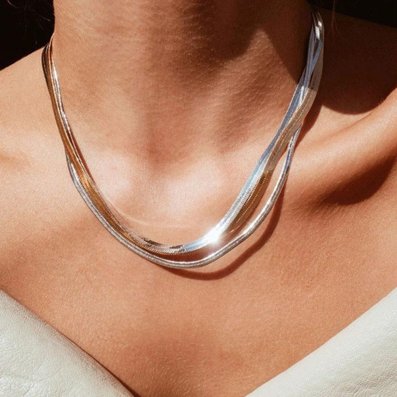 3-5mm Dames Visgraat Ketting, Roestvrij Staal Zilverkleurig Sleutelbeen Ketting Choker Collier