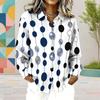 Women Plus Size Multicolor Geometric Printed Collared Long Sleeve Button Front Curved Hem Shirt