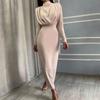 Women's Fashion Autumn Waist Solid Color Long Sleeved Dress