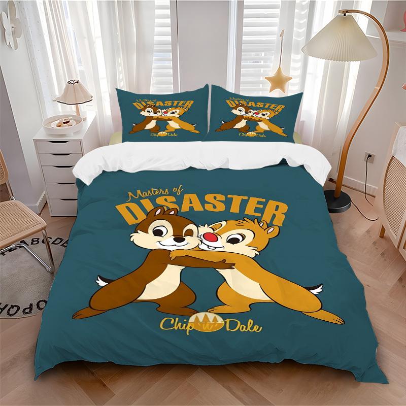 3pcs Chip 'n' Dale Printed Bedding Set, Breathable And Soft, Machine Washable, Christmas Gift, Suitable for Bedroom Decoration, 070
