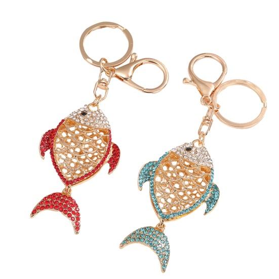 Keychain Pendant Rhinestones Inlaid Hollow Fish Design Key Chain with Anti-Oxidation Lobster Clasp Backpacks Accessory