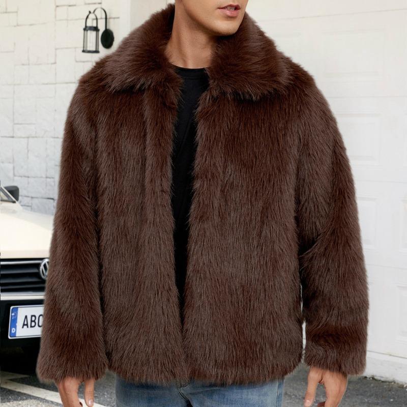 European and American men's lapel short imitation fur jacket thermal jacket plush coat