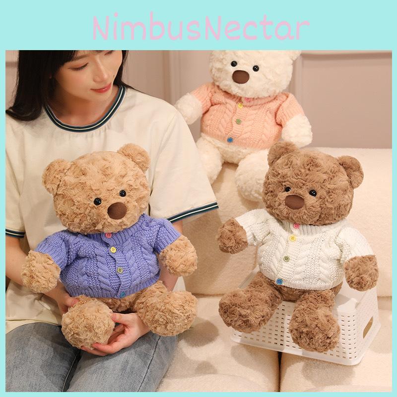 Plush Bear Teddy Stuffed With Cozy Sweater Soft Huggable Bedtime Gift Companion