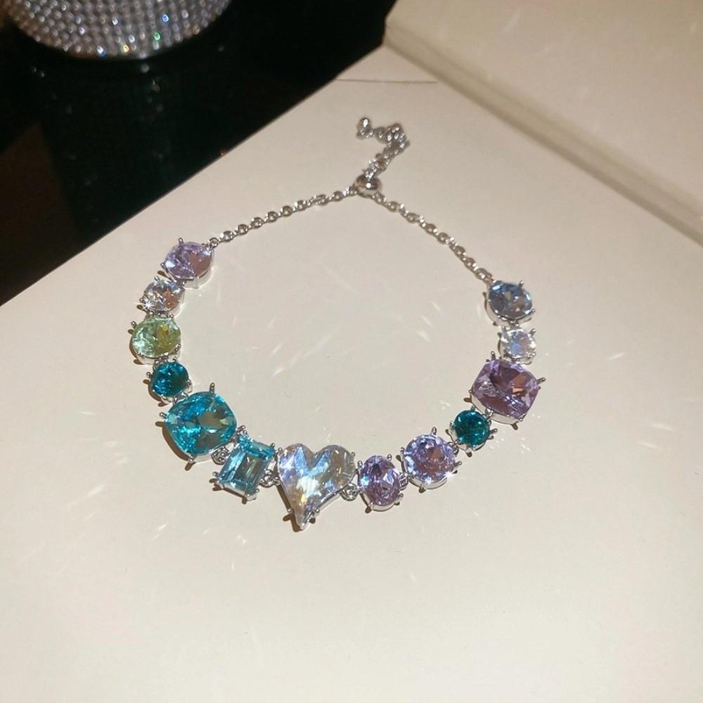 Love Heart Colorful Rhinestone Bangle Square Round Women's Hand Bracelet  Women Girl