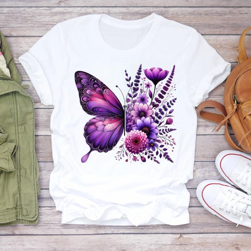 (Asian Size) T Shirt Lady Female Top Short Sleeve T-shirts Casual Printed trend butterfly style Clothing Women Fashion Graphic Tee
