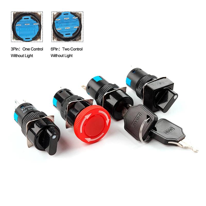 1PCS Knob Rotary Switch 16mm 3/6 Position Small Square&Round Emergency Stop  Switch Start Up Power Switch With Key Switch AB6