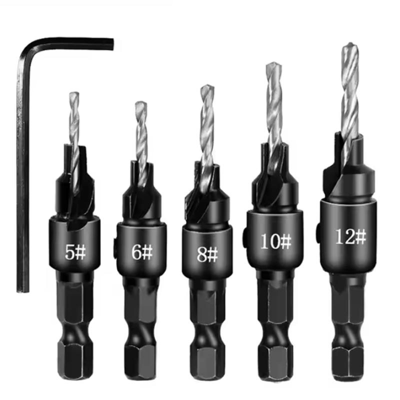 

Conical chamfering tool woodworking countersunk drill bit set -Leading screw cutter countersunk reaming drill bit for processing
