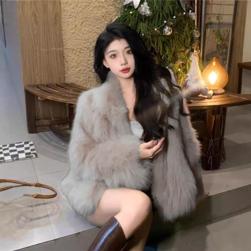 Fur jacket women's stand-up collar short imitation fox fur top 2 new plush women's clothing light