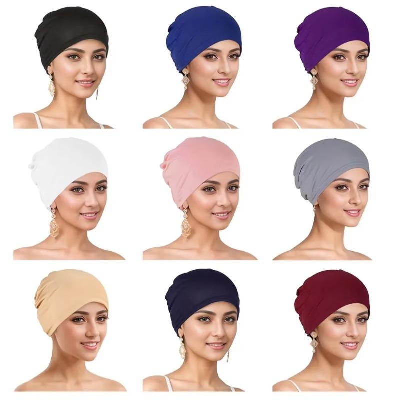 Muslim Turban Cap for Women Monochromatic Pullover Cap Hijab Hat Female Turban Fashion Accessories New