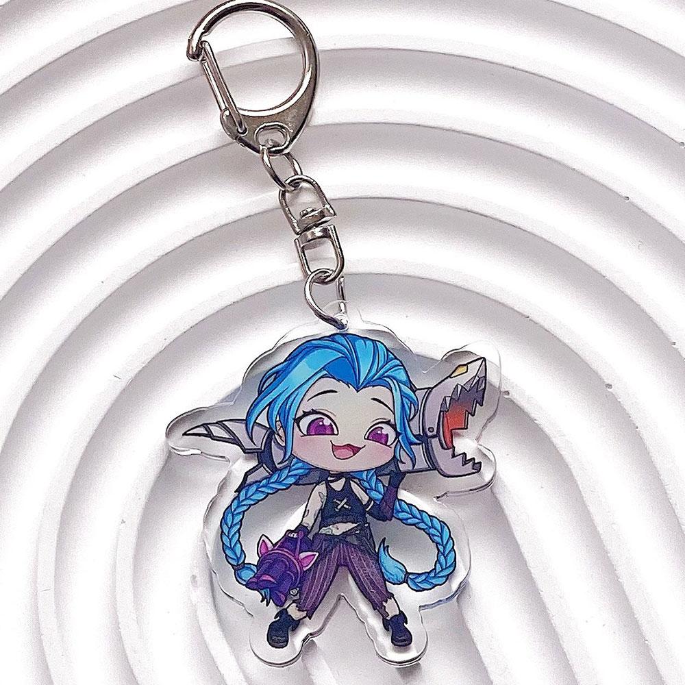 LOL Arcane:League of Legends Jinx Acrylic Keychain Accessories Bag Cute Cartoon Funny Backpack Keyrings Creative Friends Gifts