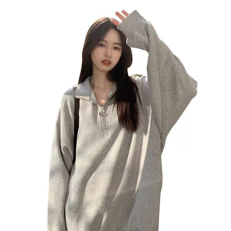 Damska bluza o średniej długości w stylu leniwym z kołnierzykiem polo, wiosna 2024, luźny top typu pulower BF