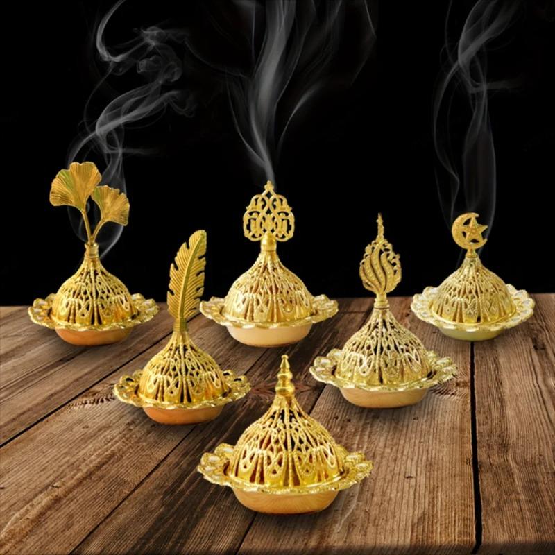 2025 Mini Crown Retro Copper Hollow Out Incense Stick Burner Holder Golden Arab Burner Catcher Home Decoration Sandalwood Censer