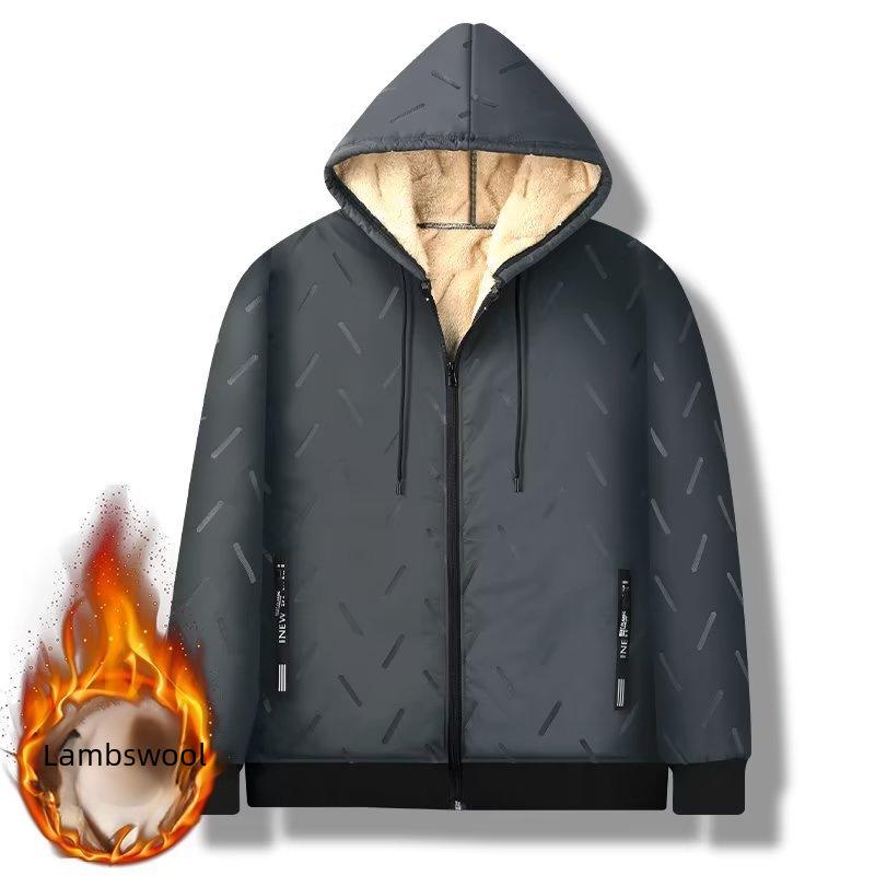 Men's Lambskin Hooded Zipper Jacket: Windproof, Waterproof, Velvet-Thickened for Autumn/Winter