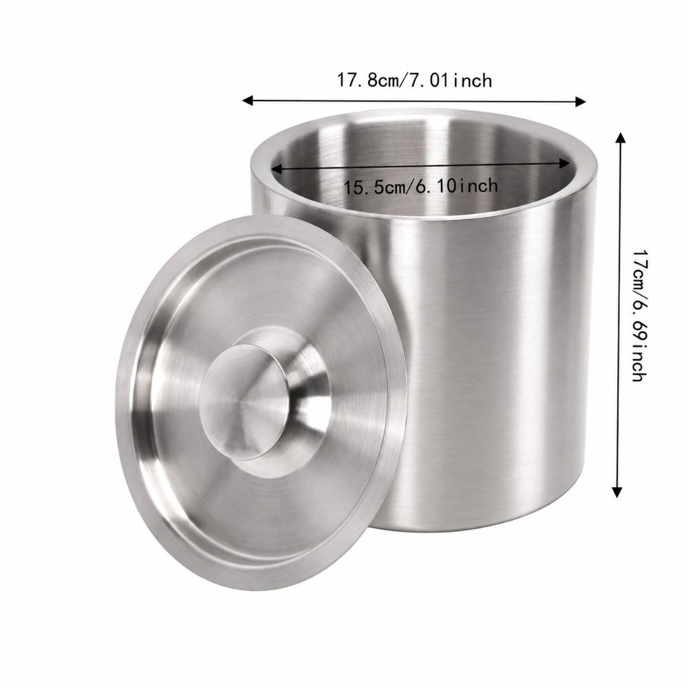 Double-Wall Stainless Steel Ice Bucket With Lid Insulated Drink Cooler  Cocktail Bar