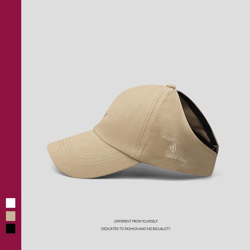Summer sunscreen cap love embroidery fashion versatile baseball cap can tie a ponytail to show the face small empty top hat