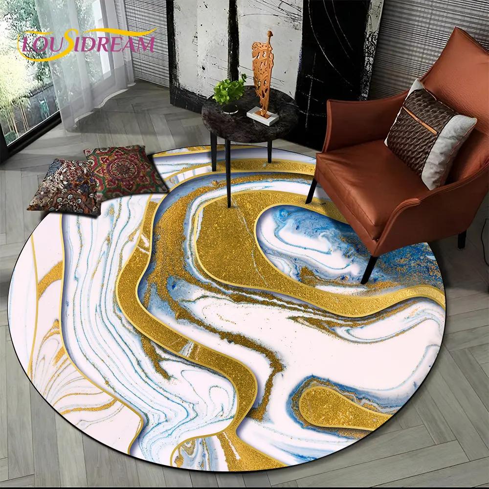HD Colour Gold Nordic Marble Splendid Round Area Rug,Carpet for Living Room Bedroom Sofa Playroom Decor,kids Non Slip Floor Mat