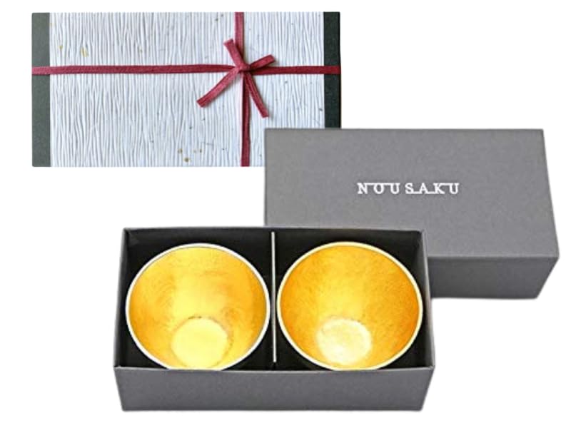

[Teshigoto Club Washi Wrapping] Nousaku Sake Cup with Gold Leaf, Set of 2, G Gold 2