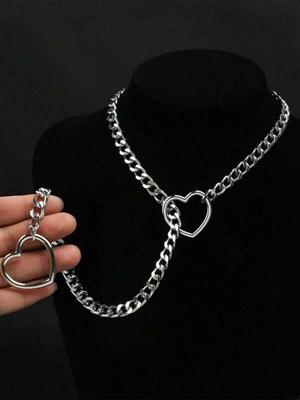 1pc A Sexy Heart Chain Choker, Sexy Lingerie Accessory, Women's Heart Traction Neck Ring, Multi-Layered Tassel Necklace
