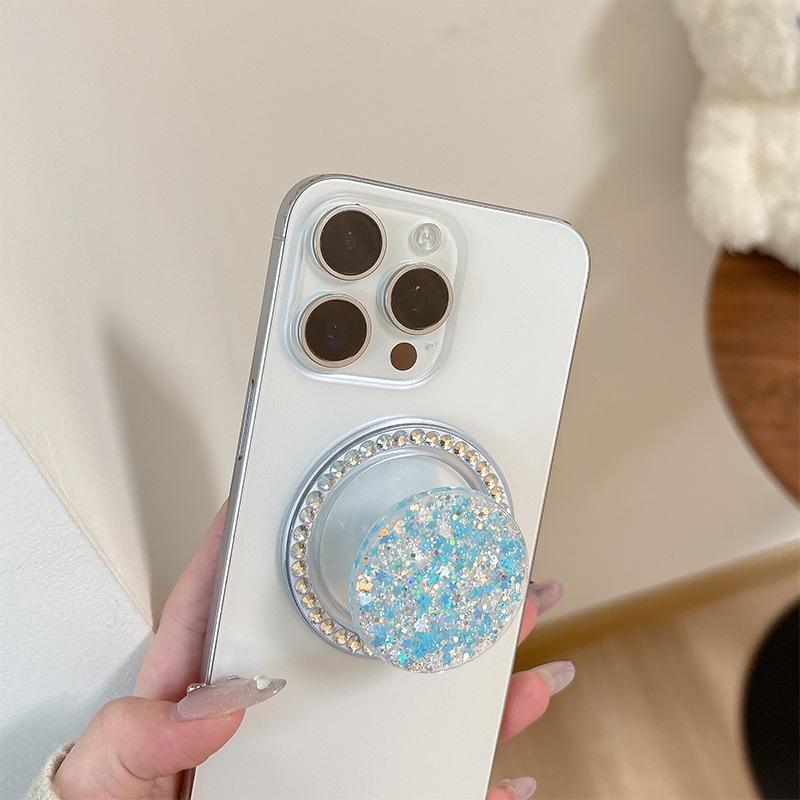 Rhinestone Magnetic Phone Airbag Holder - Japanese Korean Style, Compatible with MagSafe, Sequins Round Design