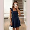 Square-neck, Ruffled Small Fly-sleeve Dress, Waist-cinching Tie, Double-layer Cake Dress, Backless Slim A-line Short Skirt