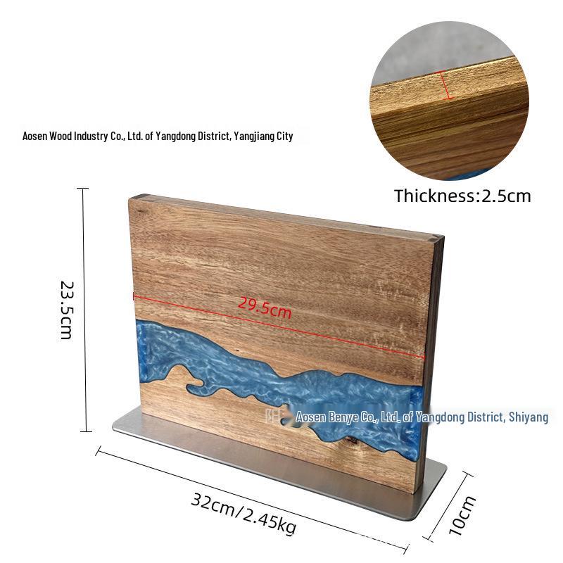 Acacia Wood Magnetic Knife Holder - Double-Sided, Multifunctional Storage Rack Blue Resin Solid Wood Magnetic Knife Holder 1