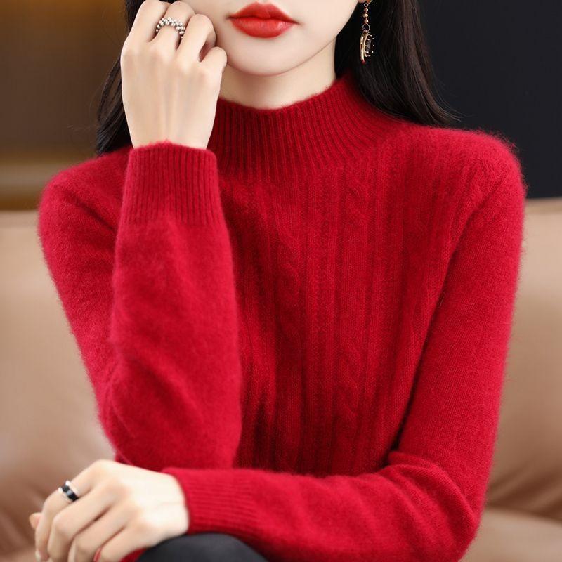 Autumn and Winter Half High Collar Wool Pullover Fried Dough Twists Casual Sweater Versatile Long Sleeve Knitwear