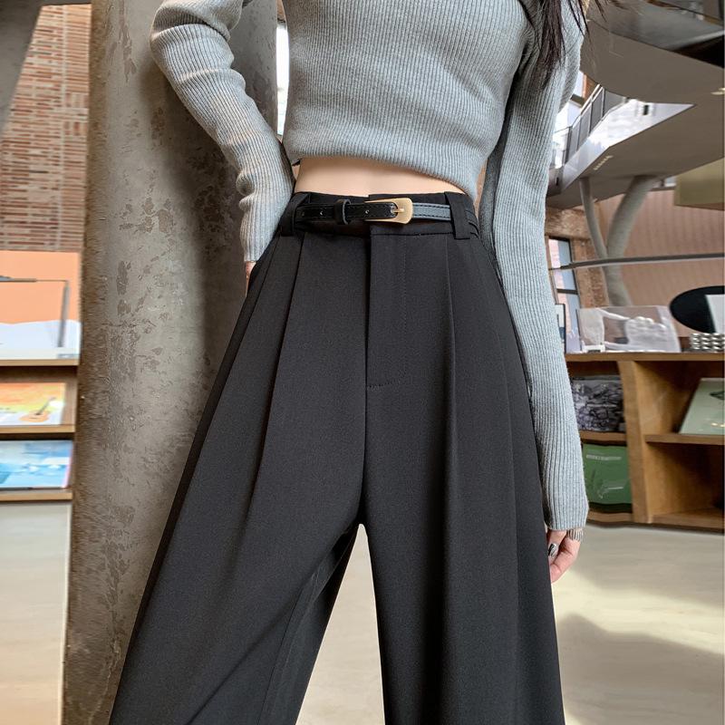 2026 Spring/Summer Women's High-Waisted Slim Wide-Leg Floor-Length Pants