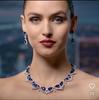 Luxury Jewelry Set: European & American Style - Tanzanite Blue Zirconia Necklace, Diamond Stud & Dangle Earrings, Water Drop Ring for Women