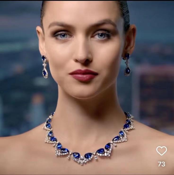 Luxury Jewelry Set: European & American Style - Tanzanite Blue Zirconia Necklace, Diamond Stud & Dangle Earrings, Water Drop Ring for Women