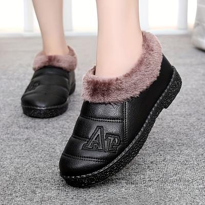 Order A Size Up Women' Slip-On Winter Snow Boots with Plush Faux Fur Lining Black TPU Casual Shoes