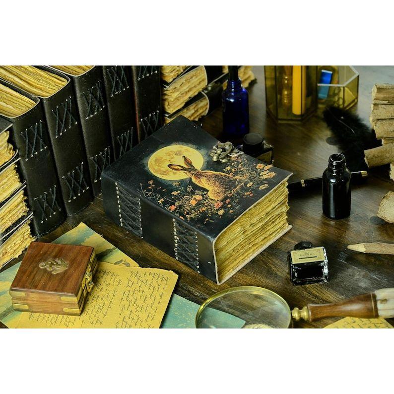Bunny Rabbit Leather Grimoire Journal: Handmade Deckle Edge Notebook