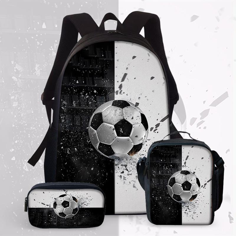 Football Cartoon Print Junior High School Backpack Three-Piece Children S Schoolbag Primary School Backpack Three piece set