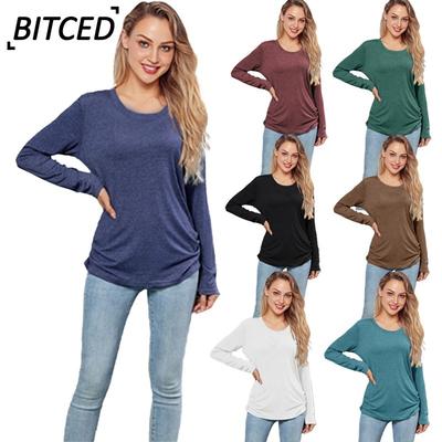 Bluze și cămăși cu mânecă lungă cu mânecă lungă, cu decolteu O, cu imprimeu în culori uni, ocazional