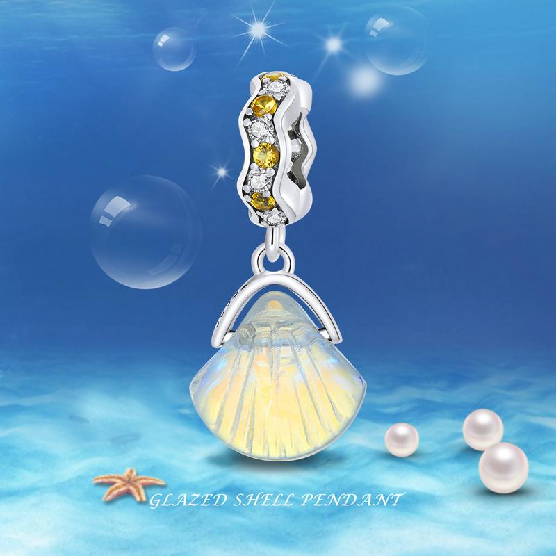 WOSTU 925 Sterling Silver Glazed Shell Charm Pendant Fit Original Bracelet Necklace For Women Jewelry