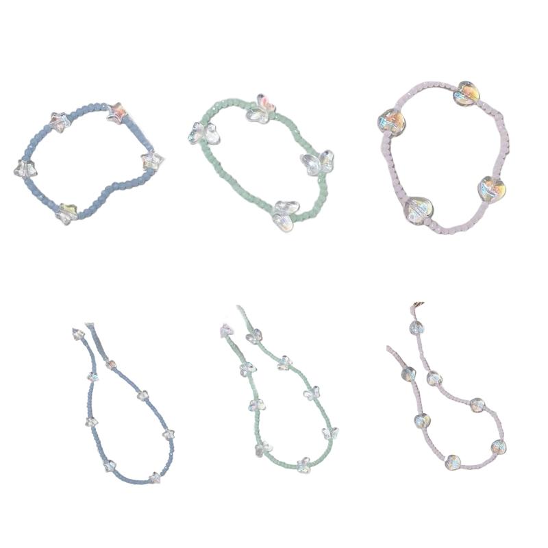Y2K Glass Heart Star Butterfly Bead Pendant Necklace Bracelet for Women Clavicle Chain Fashion Valentines Day Gifts