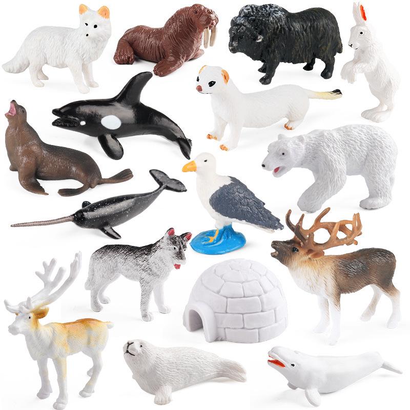 Realistic Polar Animal Toy Set: Polar Bear, Ferret, Reindeer, Seal, Orca, Arctic Hare, Walrus Figurines.