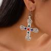 Elegant Goth Cross Pendant Necklace Aesthetic Long Chain Exaggerate Earrings Luxury Vintage Retro Clavicle Chain Women