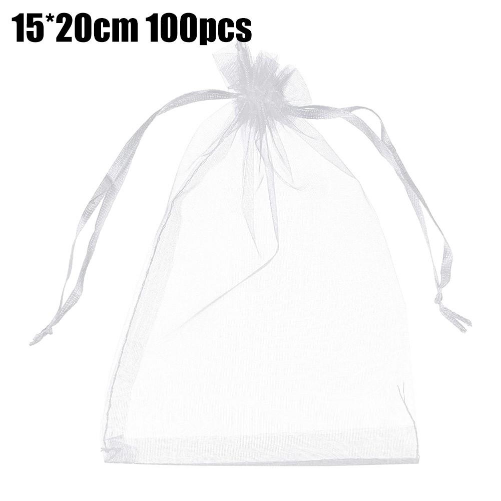 100pcs/lot Organza Gift Bag For Jewelry White Drawstring Pouches For Wedding Christmas Candy Gift Bags Jewelry Packing