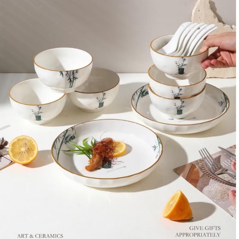 SAMLNG·DY Zhuluqing 10-Piece Chinese Ceramic Tableware Set