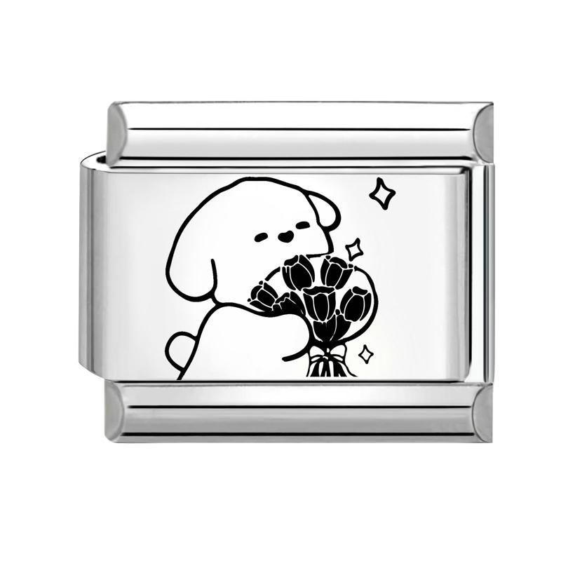 

Laser Engraving Black Cartoon Cute Cat Dog DIY Italian Charm Links Fit 9mm Stainless Steel Bracelet Women Jewelry Making Gifts