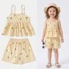 Spaghetti Straps Girls Two Piece Set Peplum Hem Gingham Outfit Kids Matching Set Outdoor Play