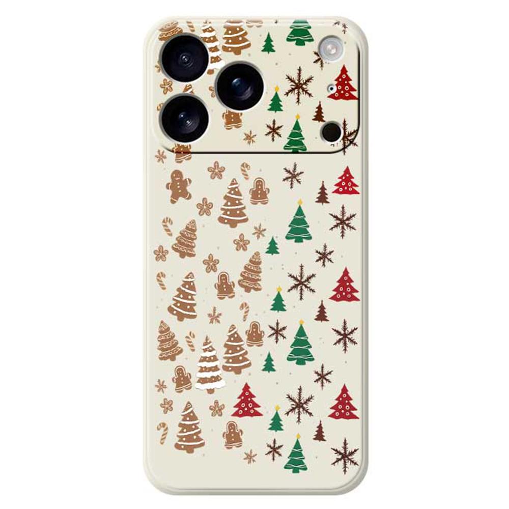 For iPhone 17 Pro Case Christmas Tree Gingerbread Pattern Printing Straight Edge TPU Phone Back Cover