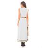 Womens Greek Roman Tunic Dress Square Neck Sleeveless Gold Trim Metallic Shiny Drape Robe Toga Halloween Costume