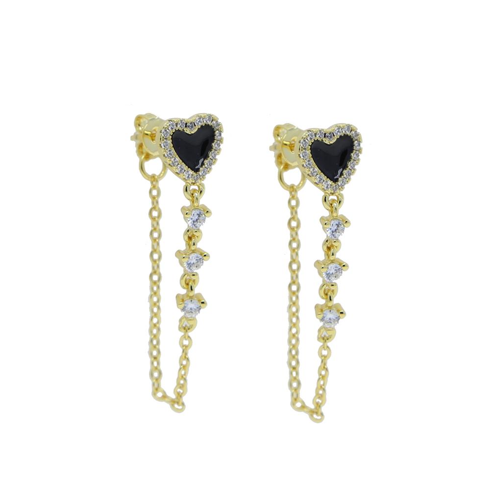 Cute Cubic Zirconia Cz Gold Plated Color Tassle Heart Enamel Earrings For Women Earring Fashion Jewelry