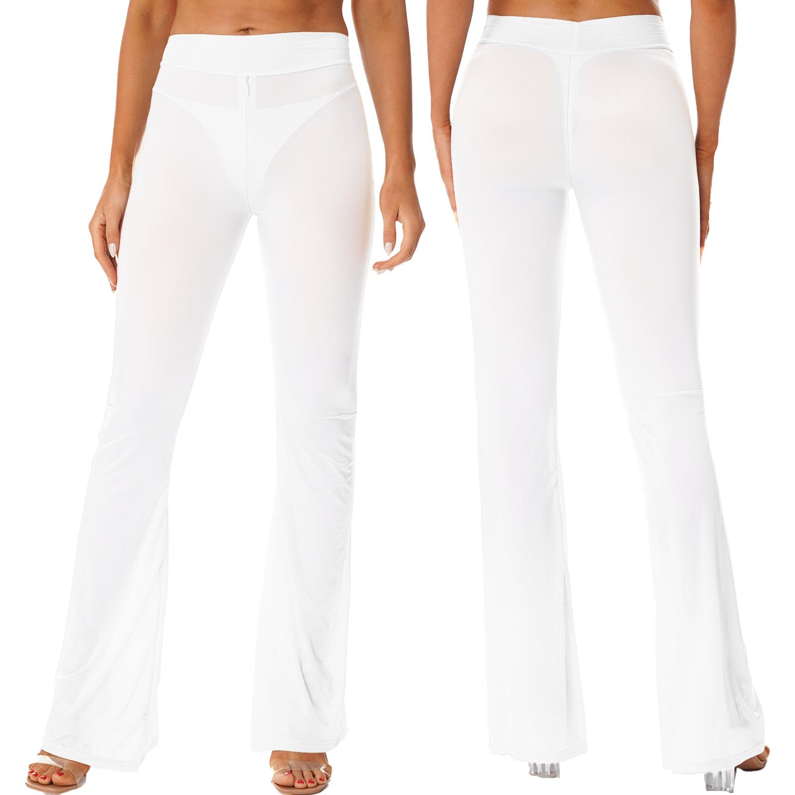 

Женские полупрозрачные расклешенные брюки с высокой талией, широкие брюки-клеш, леггинсы для тренировок, занятий йогой, танцев, выступлений One Size белый