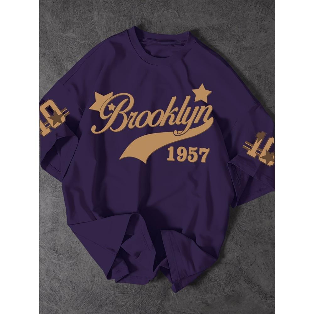 Fashionable men's summer 1957 letter printed breathable round neck T-shirt outdoor urban casual top