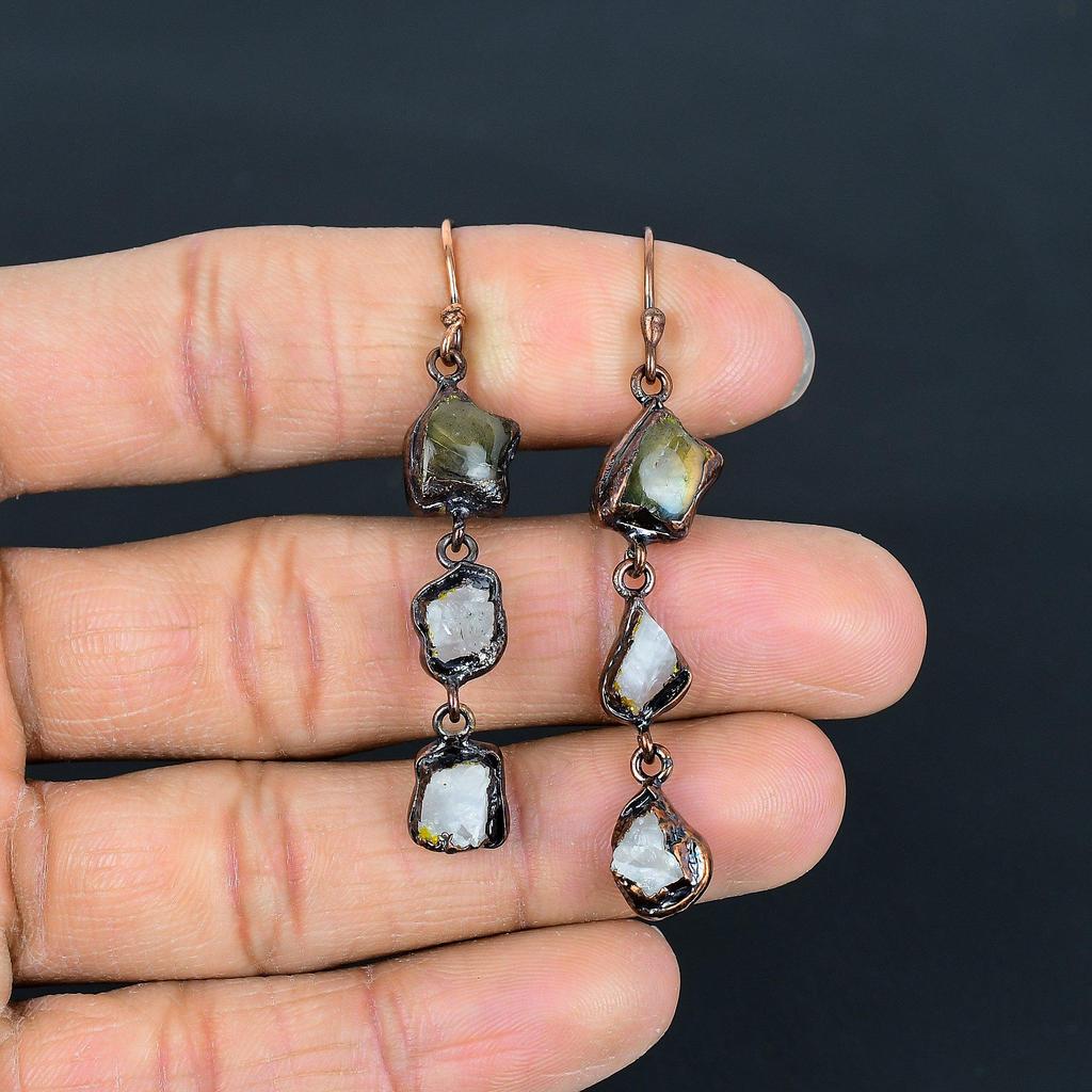 Labradorite Earrings Gemstone Jewelry, Copper Electroformed Earrings, Gift For Women Handmade Earrings