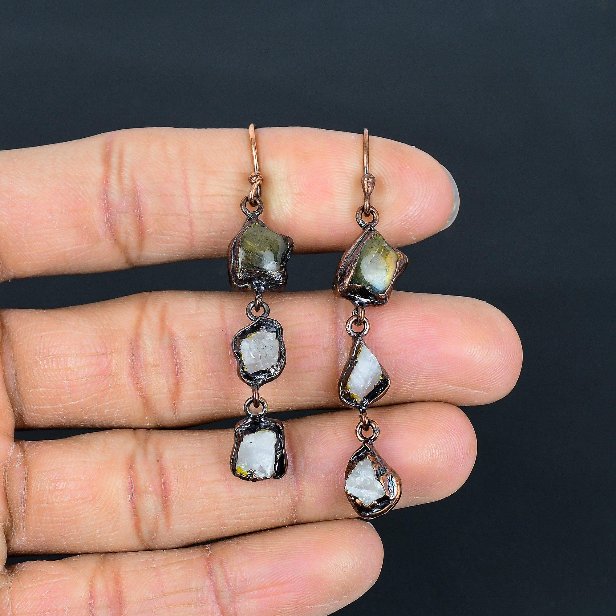 

Labradorite Earrings Gemstone Jewelry, Copper Electroformed Earrings, Gift For Women Handmade Earrings 2.55 Inches